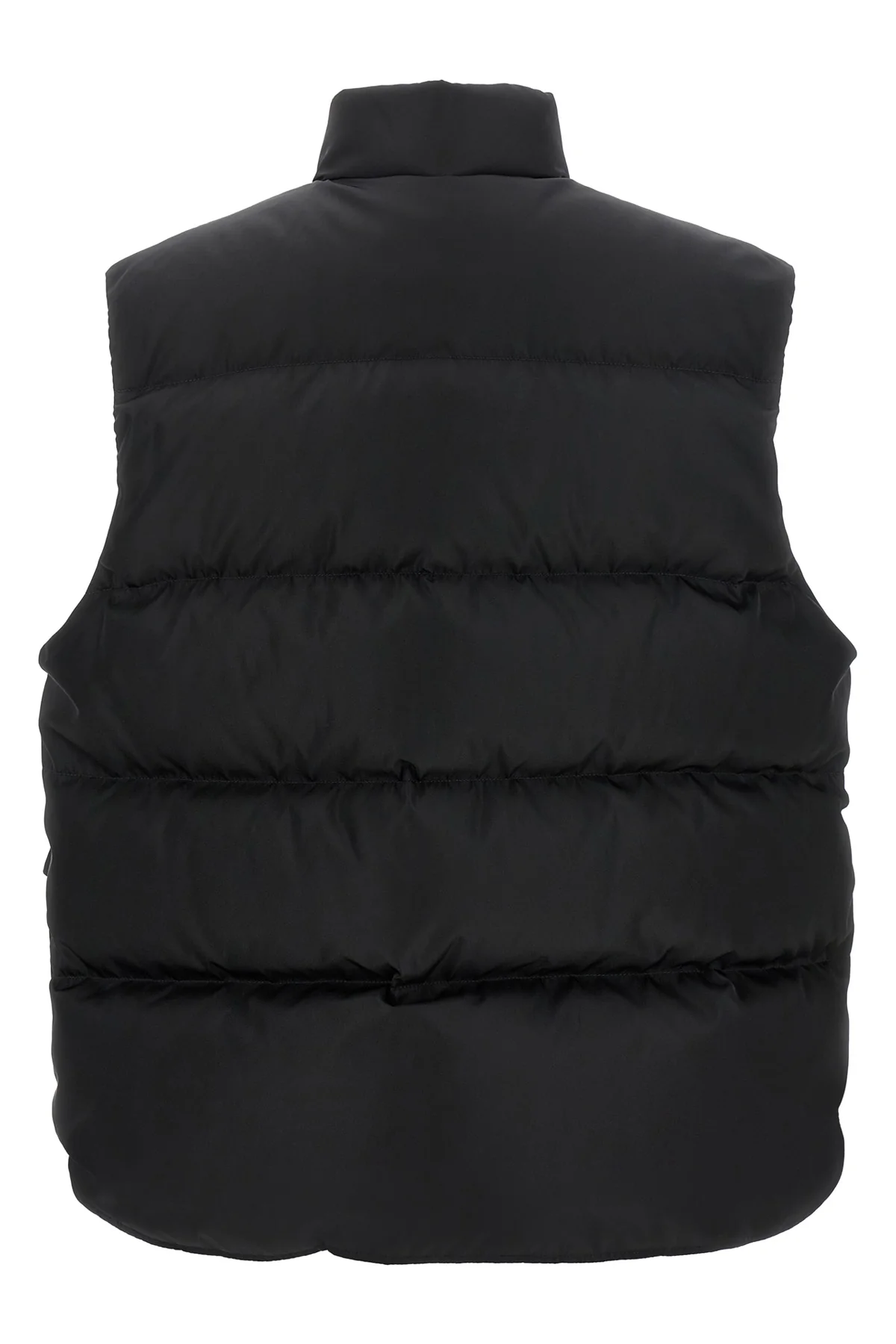 the prada black re-nylon vest redefines the codes of outerwear through a technic