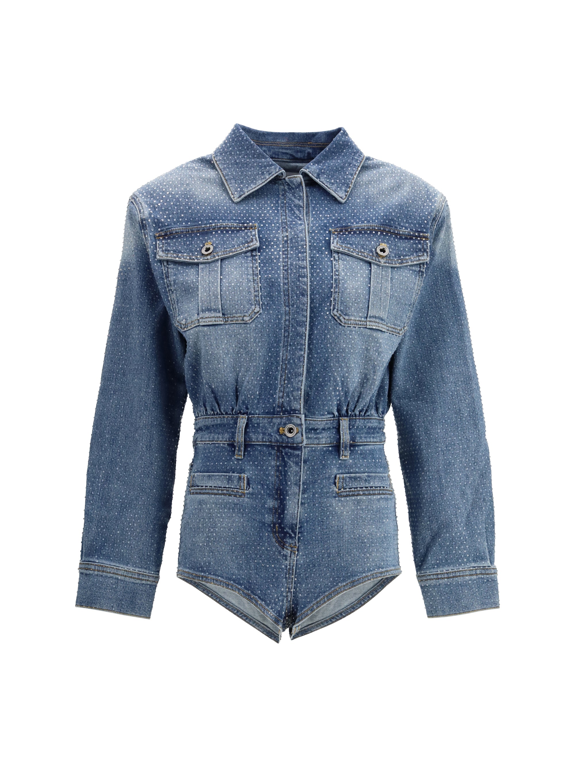 SELF-PORTRAIT 8 rhinestone denim playsuit