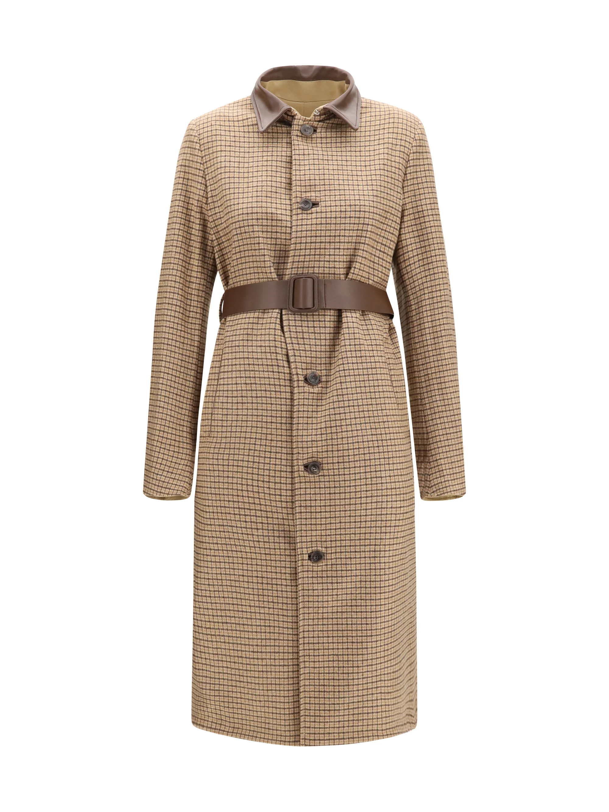 reversible cotton gabardine and cashmere pied-de-poule trench coat