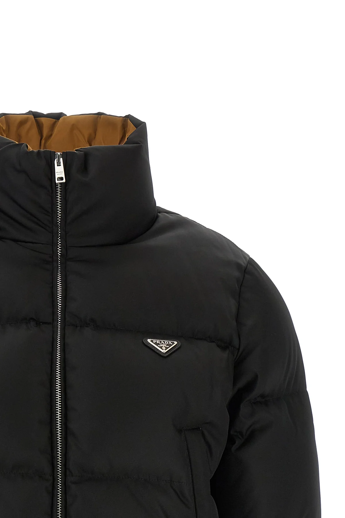 prada cropped down jacket in iconic re-nylon redefines the volumes of contempora