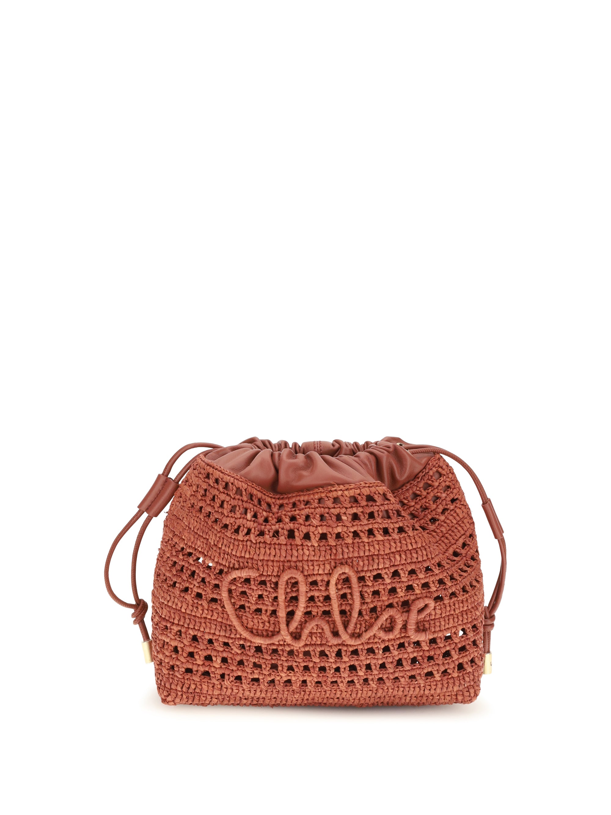CHLOÉ OS raffia drawstring shoulder bag