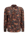 silk flora print shirt with neck bow