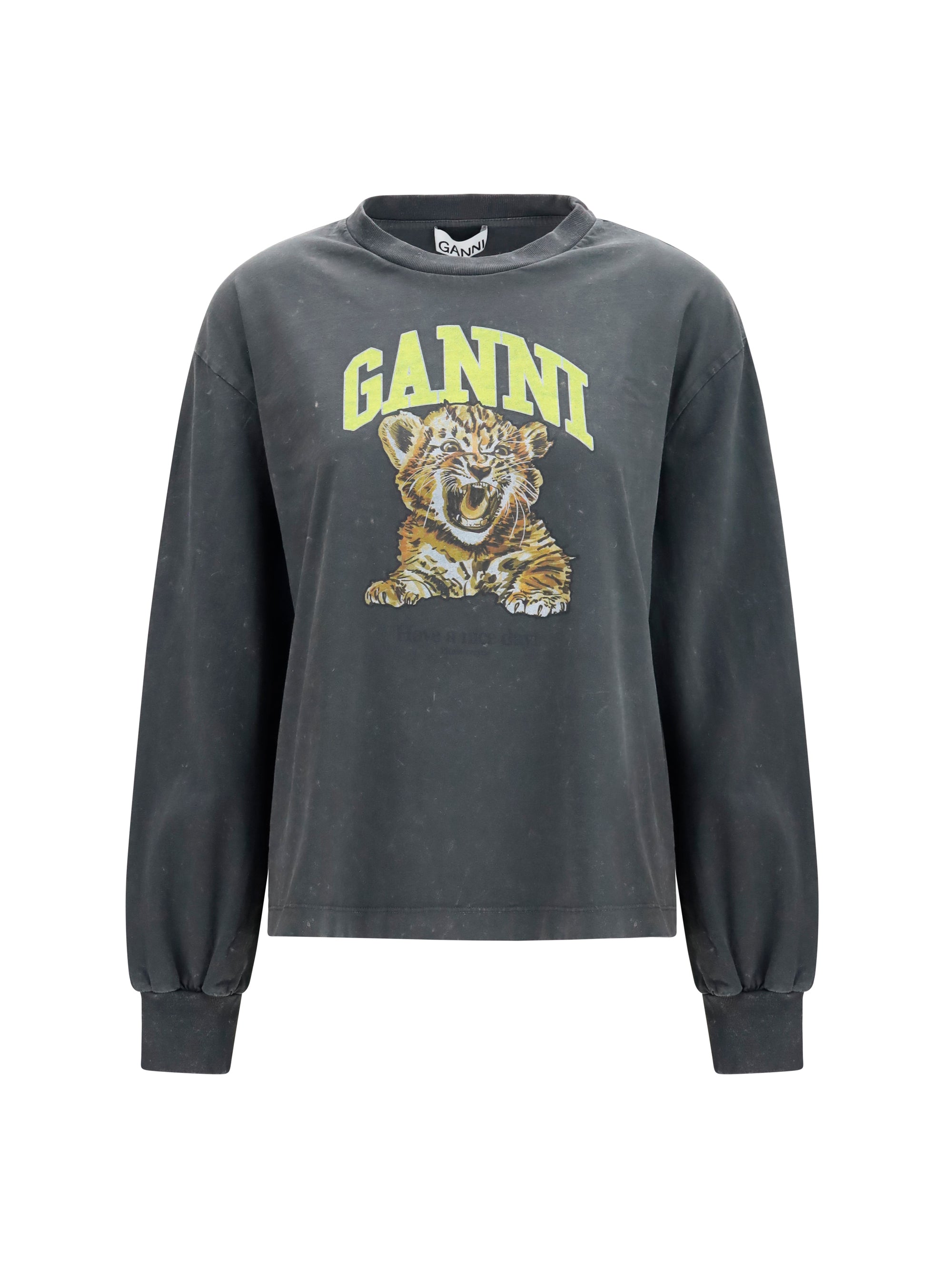 GANNI L long-sleeve tiger-print t-shirt