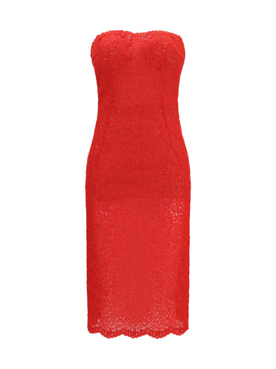 strapless midi lace dress