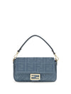 medium woven raffia shoulder bag with ff embroidery