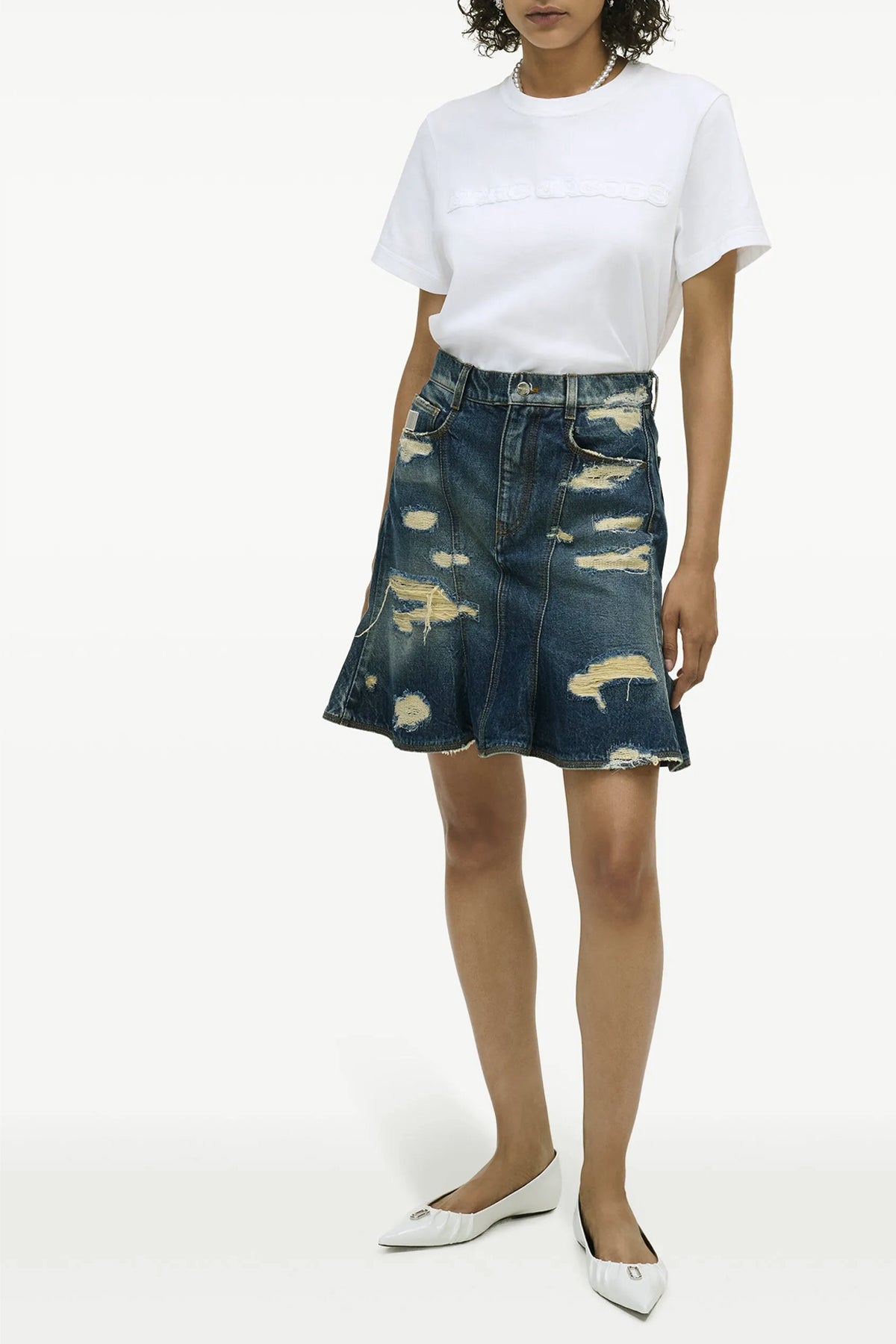 MARC JACOBS 24 the rip and repair straight jean cotton denim skirt