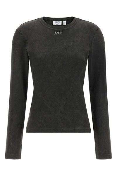 the off-white off stamp long-sleeved t-shirt defines a tight silhouette throug