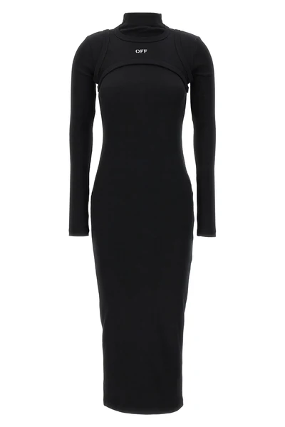 the off-white off stamp rib round long dress redefines the tight silhouette thro