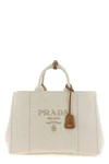 extra large prada jardinière shopping bag in cotton and linen blend