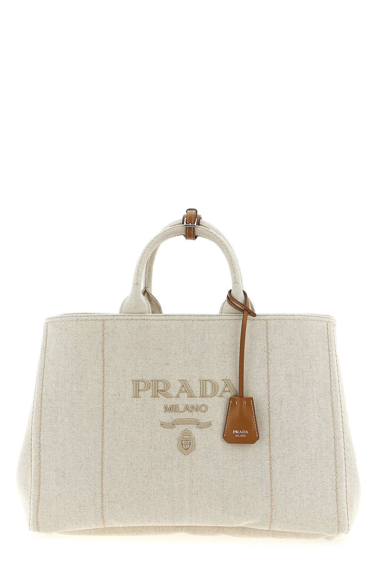 extra large prada jardinière shopping bag in cotton and linen blend