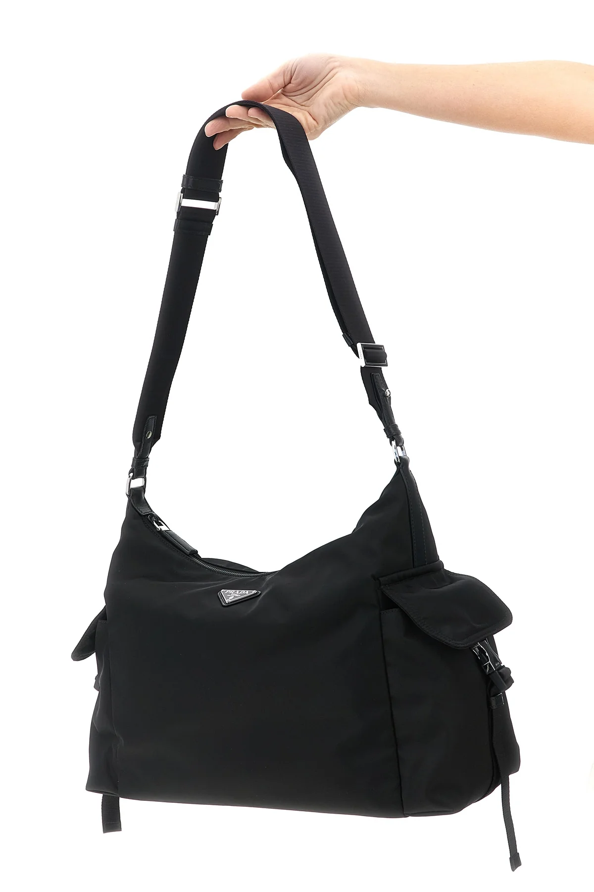 prada explore large shoulder bag in re-nylon and leather