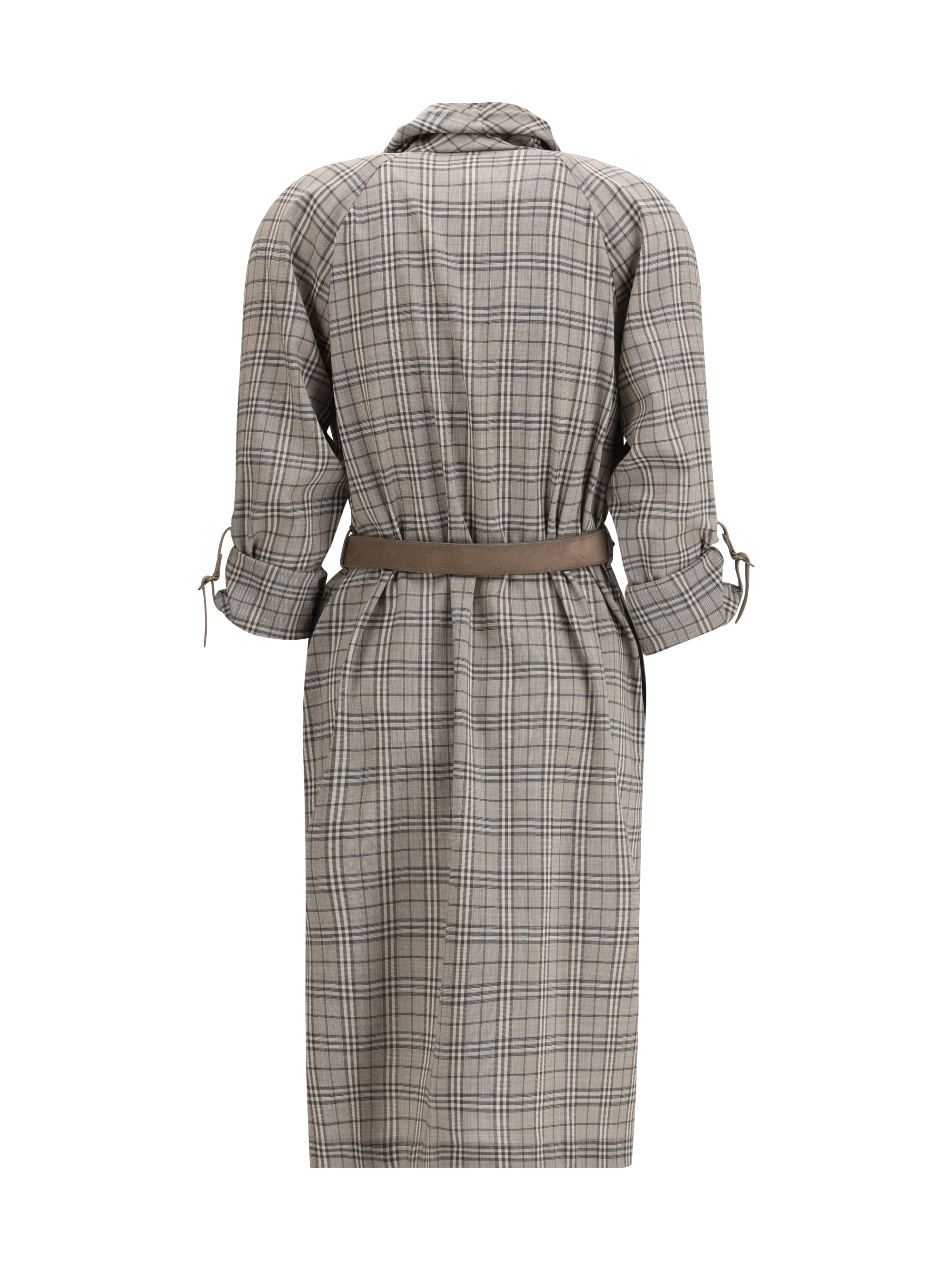 wool check dress with a shawl collar