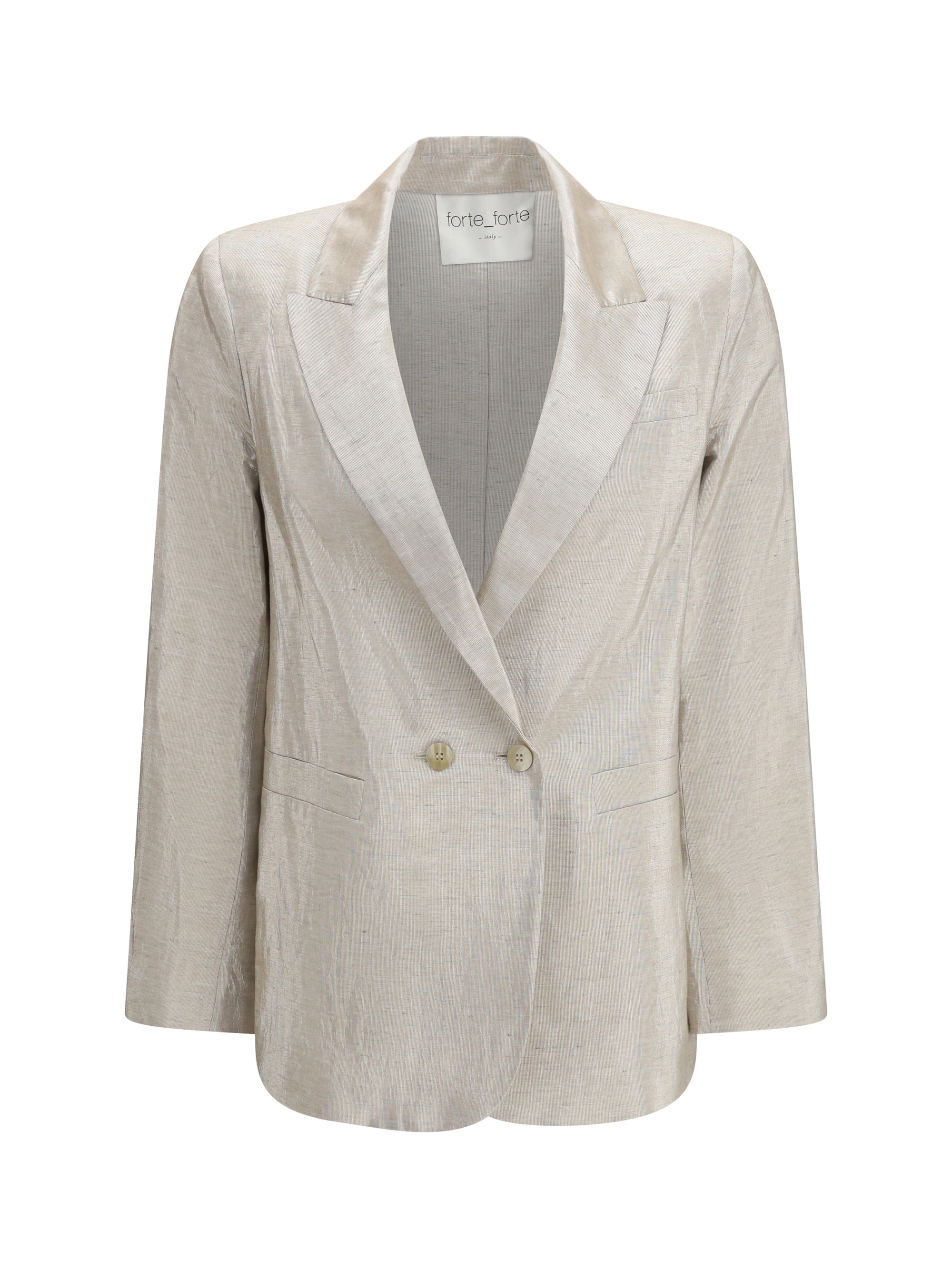 double-breasted jacket in linen and lurex with jewel buttons