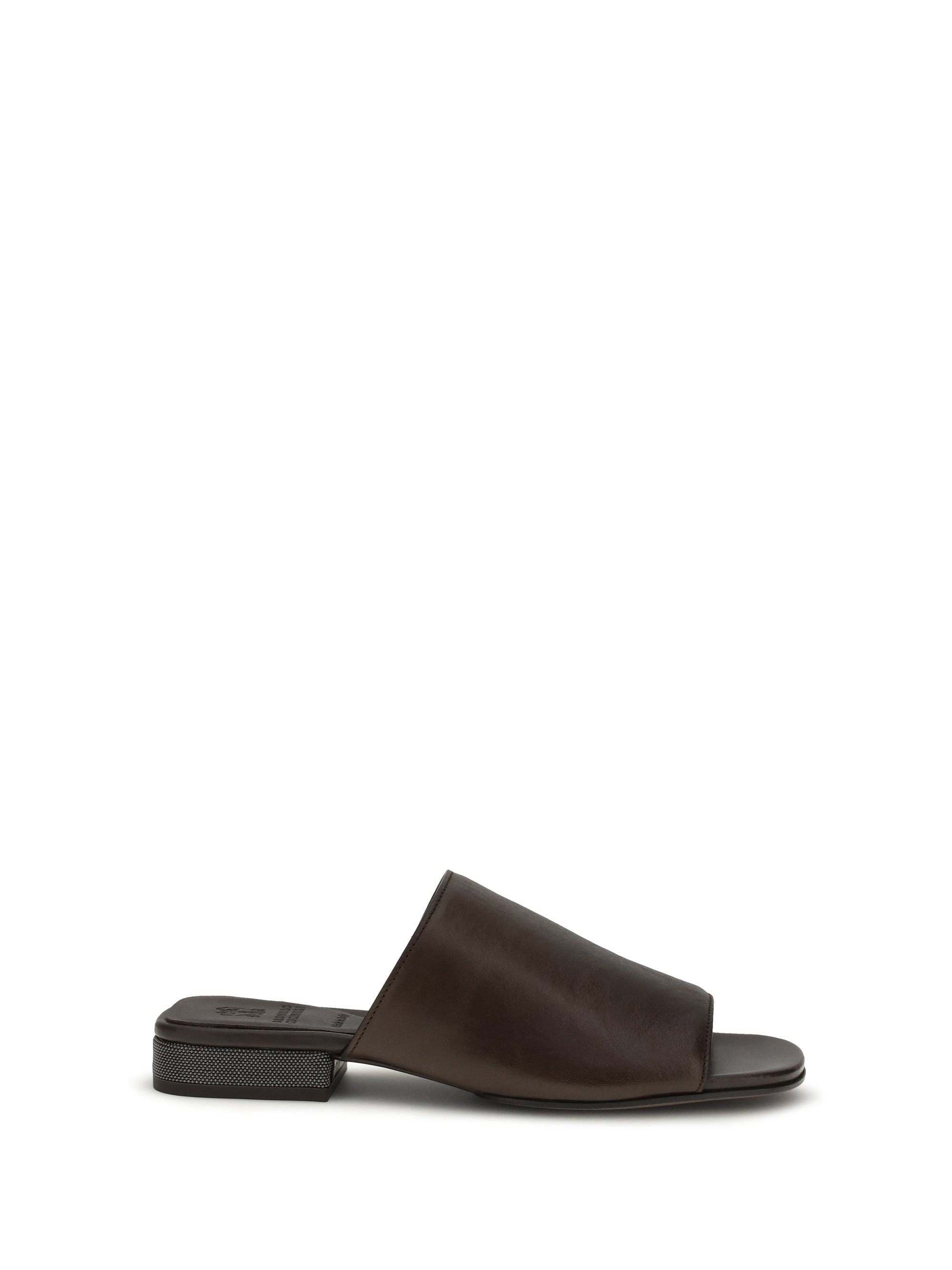 BRUNELLO CUCINELLI 37 riding calfskin sandals with monili