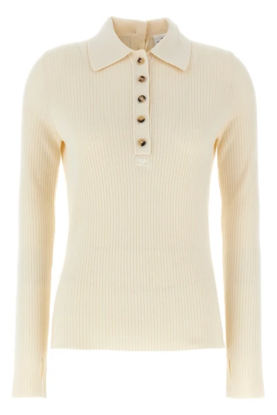 multi-buttons ribbed cotton and wool blend polo shirt