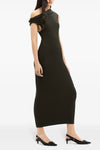 twist rib knit long sleeveless one-shoulder dress in ribbed viscose blend