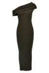 twist rib knit long sleeveless one-shoulder dress in ribbed viscose blend