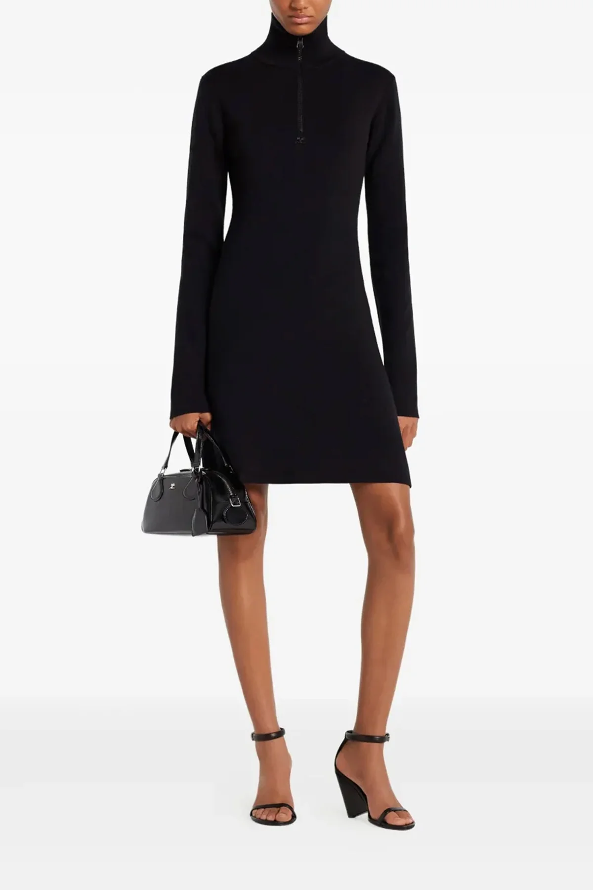 flared polo shirt mini dress in wool knit