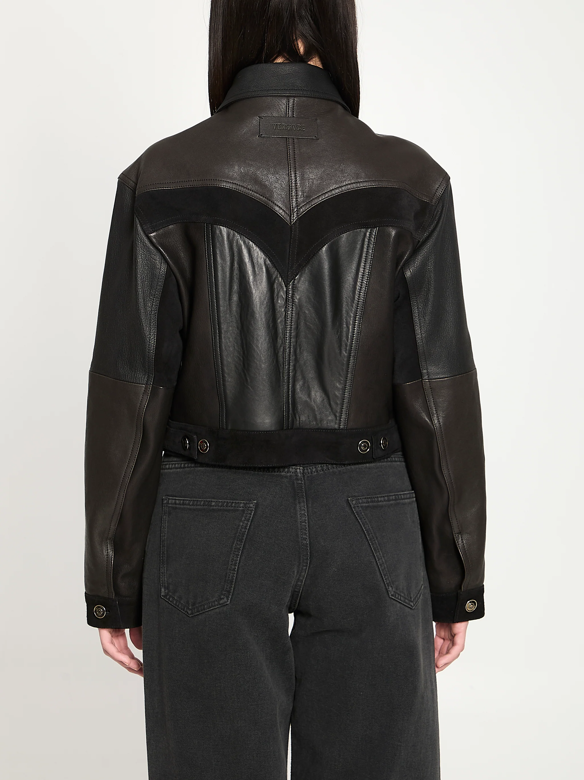 slim-fit leather blouson