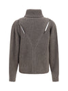 high-neck sweater with perforated shoulders