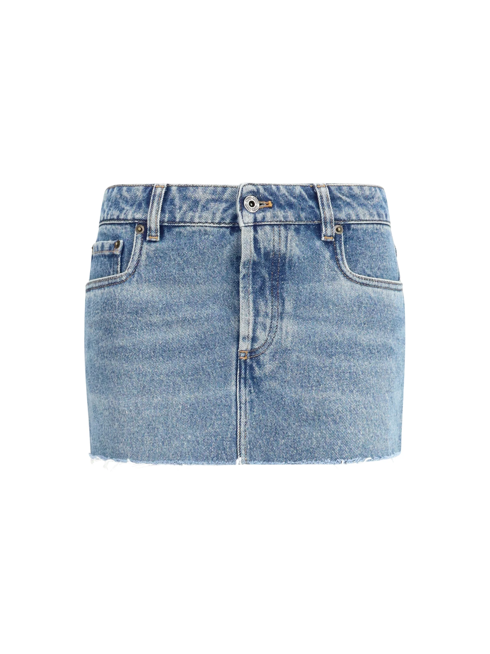 frayed hem denim mini skirt