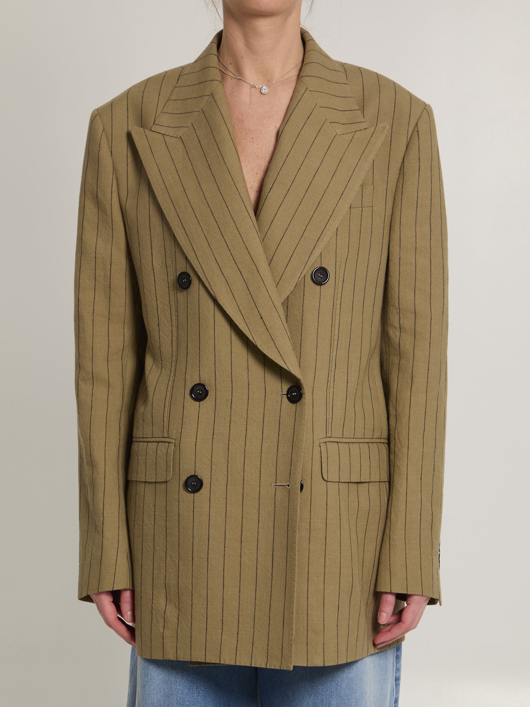 double-breasted linen jacket
