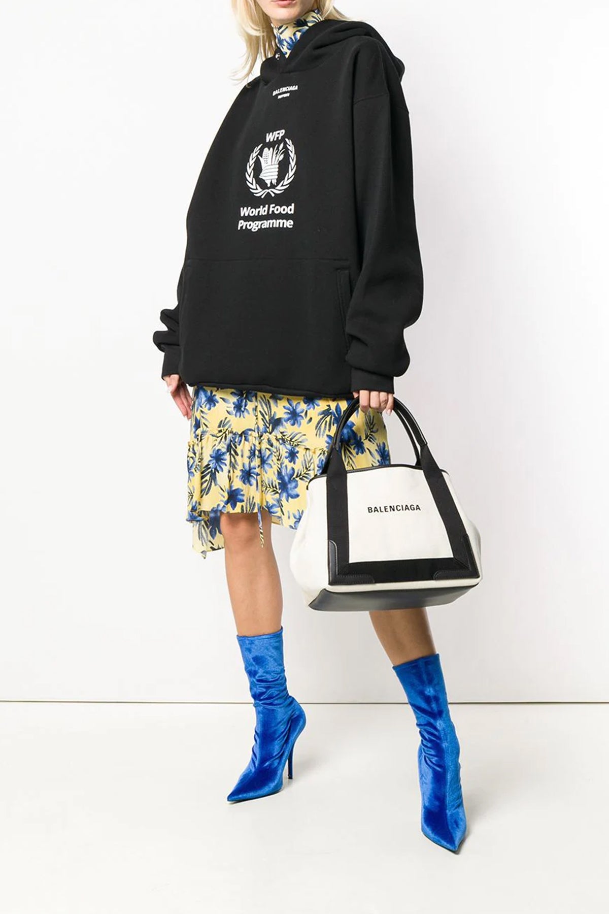 BALENCIAGA OS small navy cabas canvas shopping bag