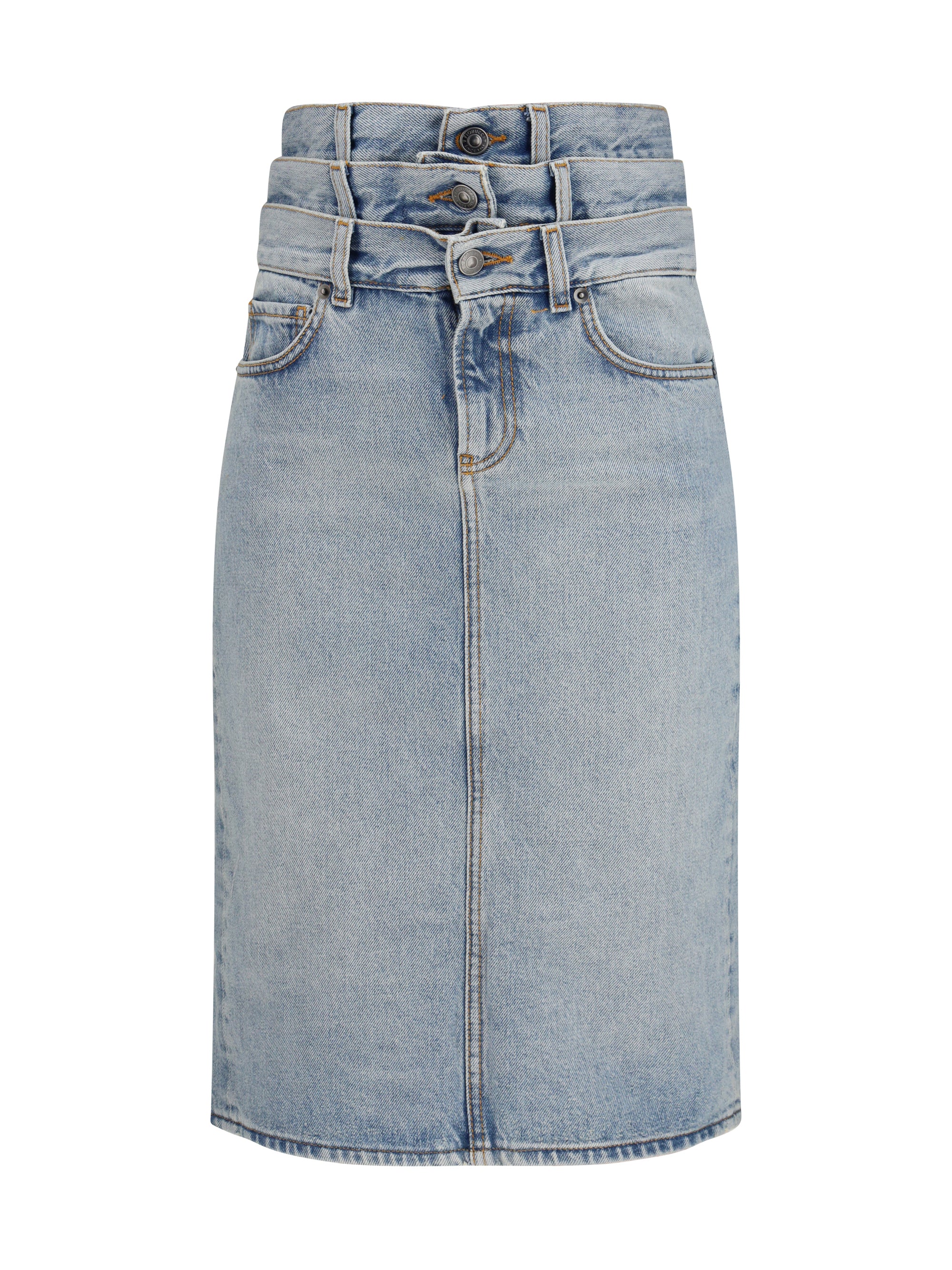 midi denim skirt with triple layer
