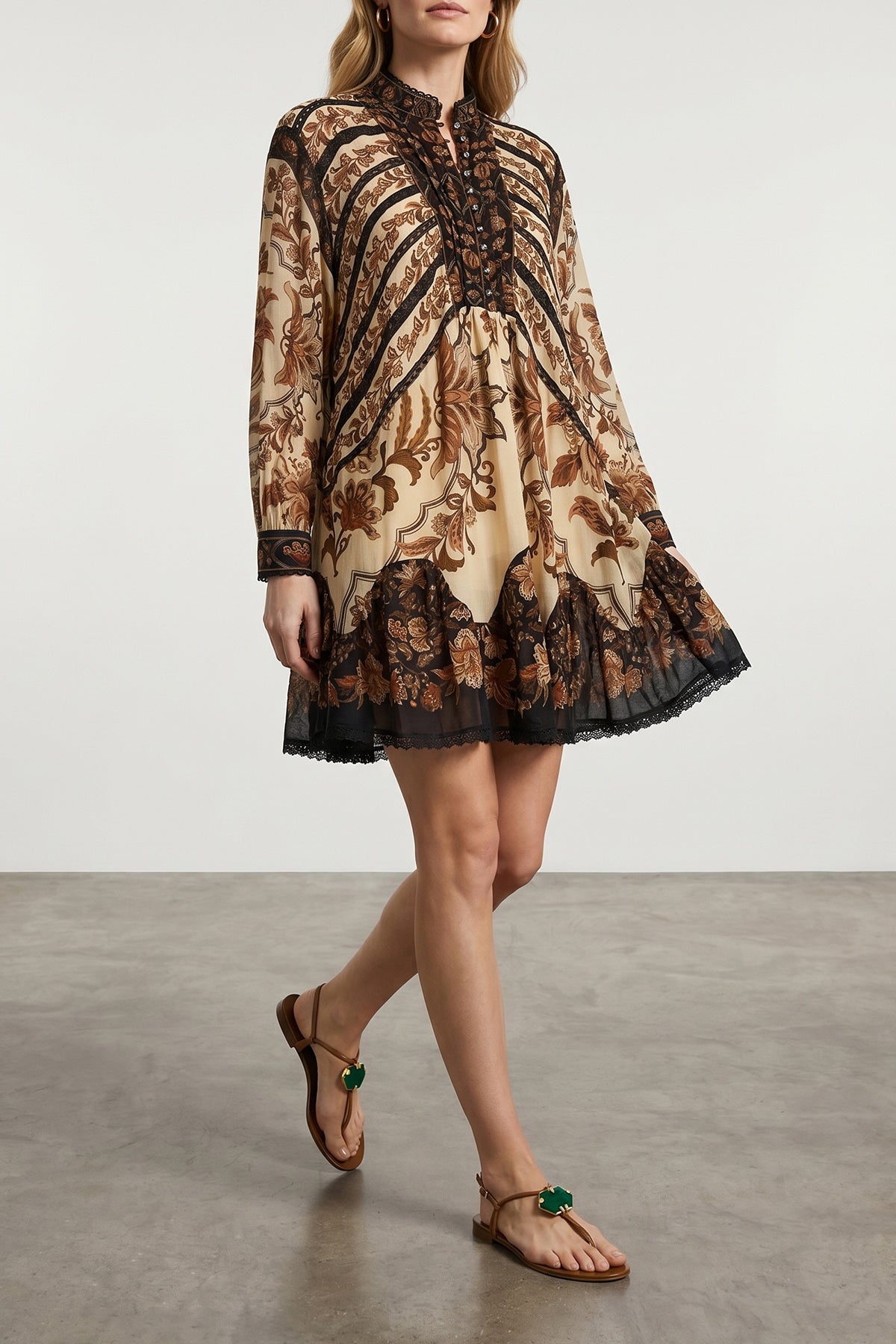 FARM RIO S mini majestic garden sand dress in floral print fabric