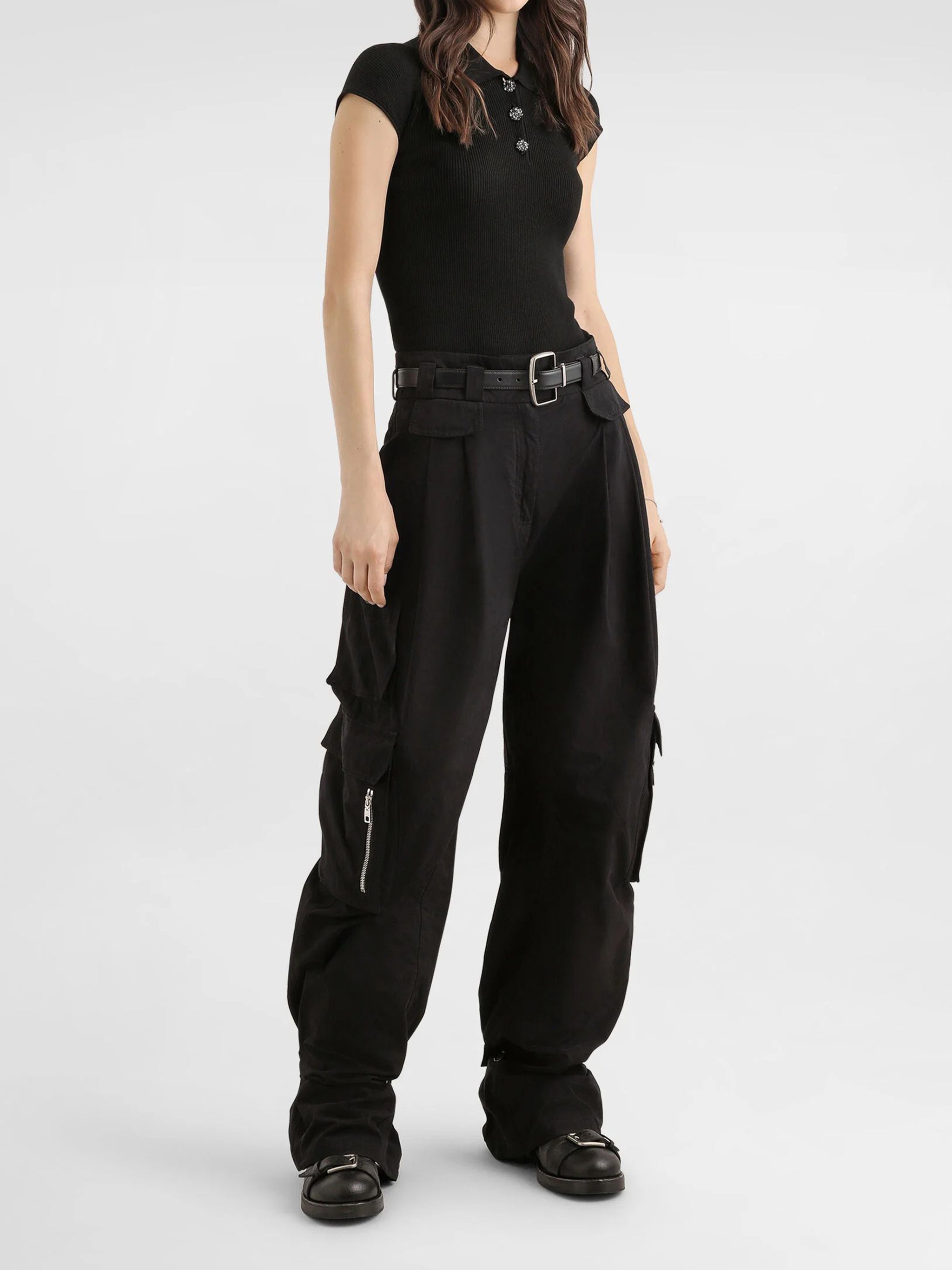 ribbed polo-style top