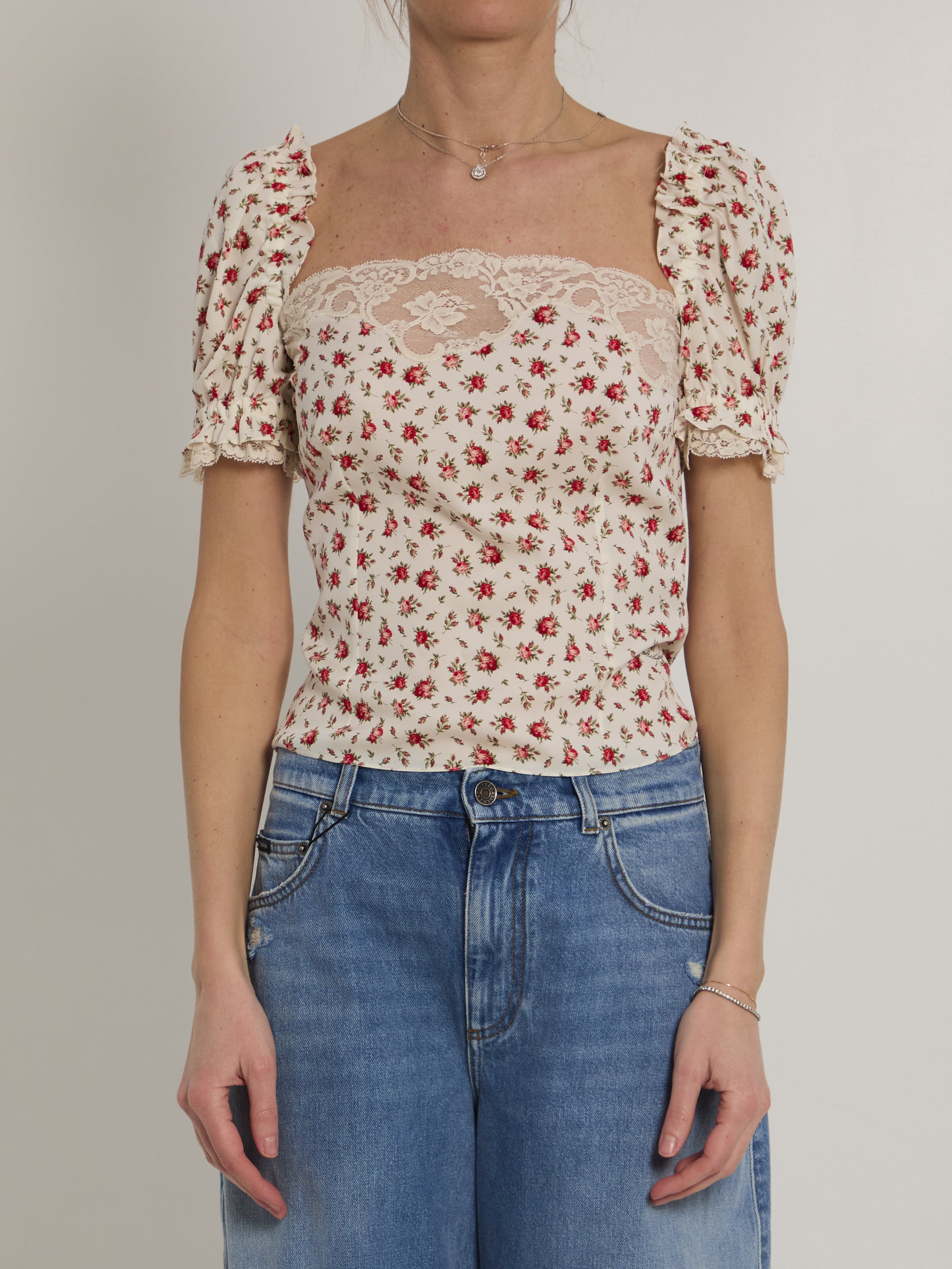 DOLCEamp;GABBANA 40 charmeuse top with rose print