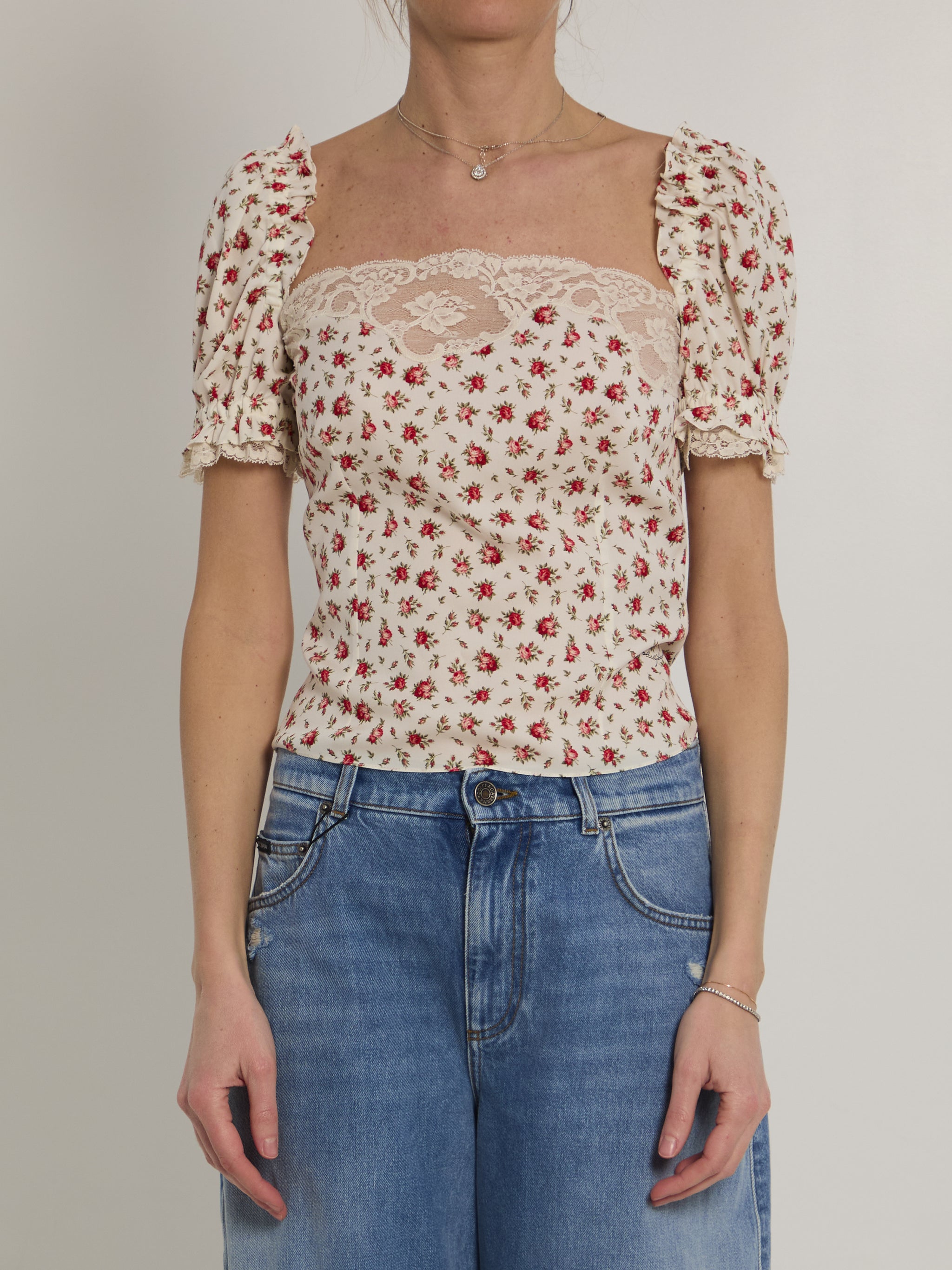 charmeuse top with rose print