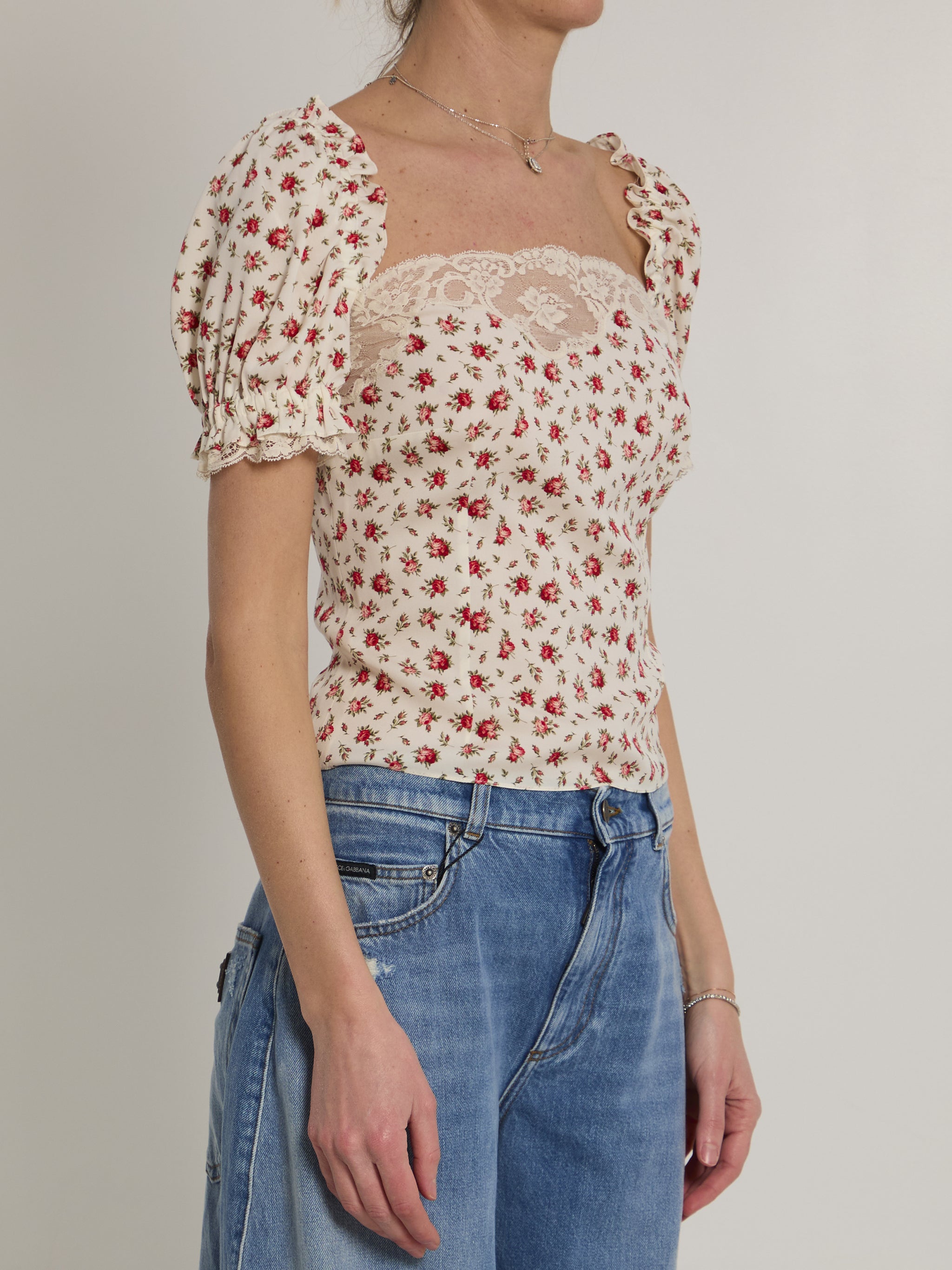 charmeuse top with rose print