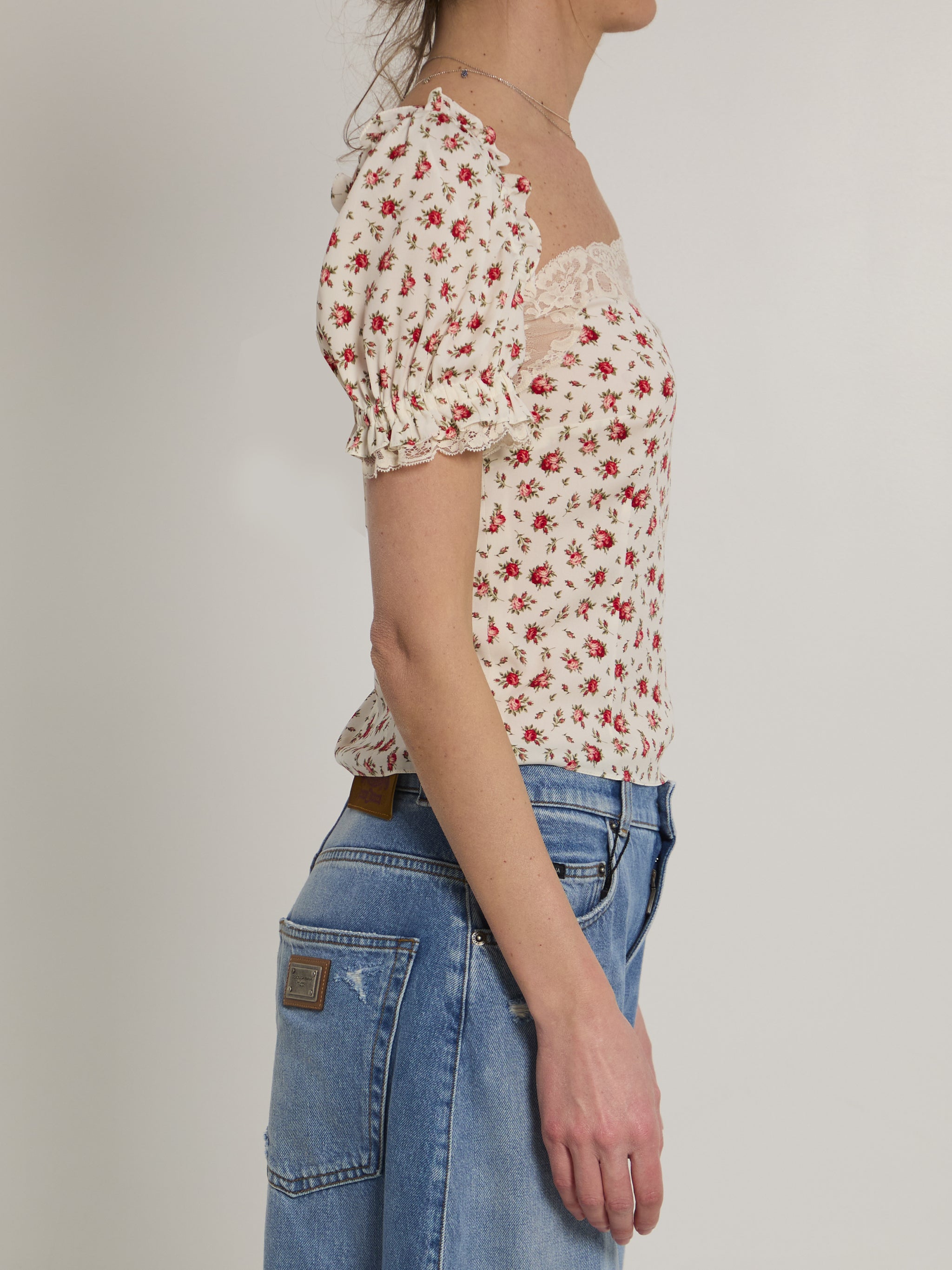 charmeuse top with rose print