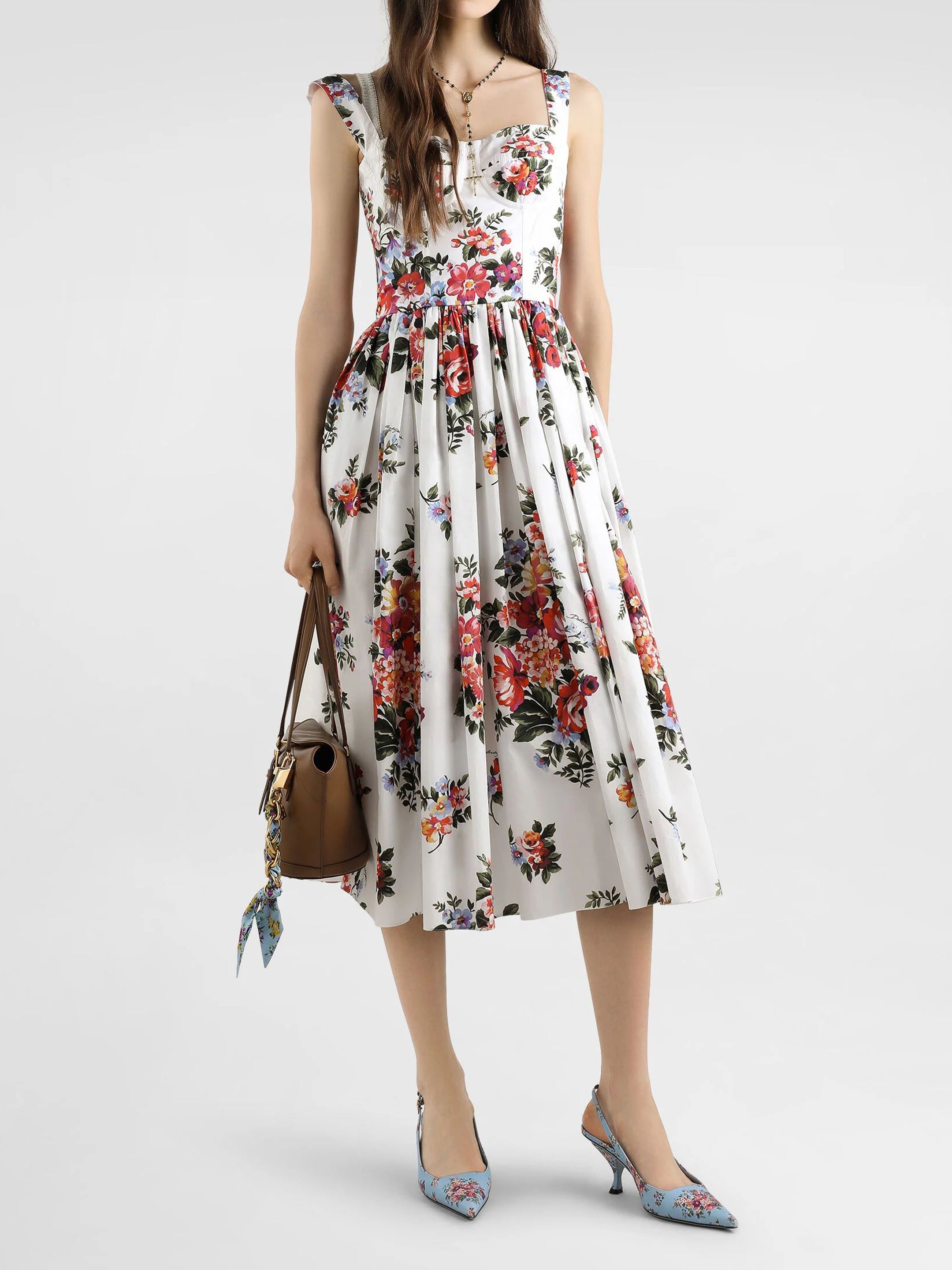 DOLCEamp;GABBANA 40 floral print bustier midi dress