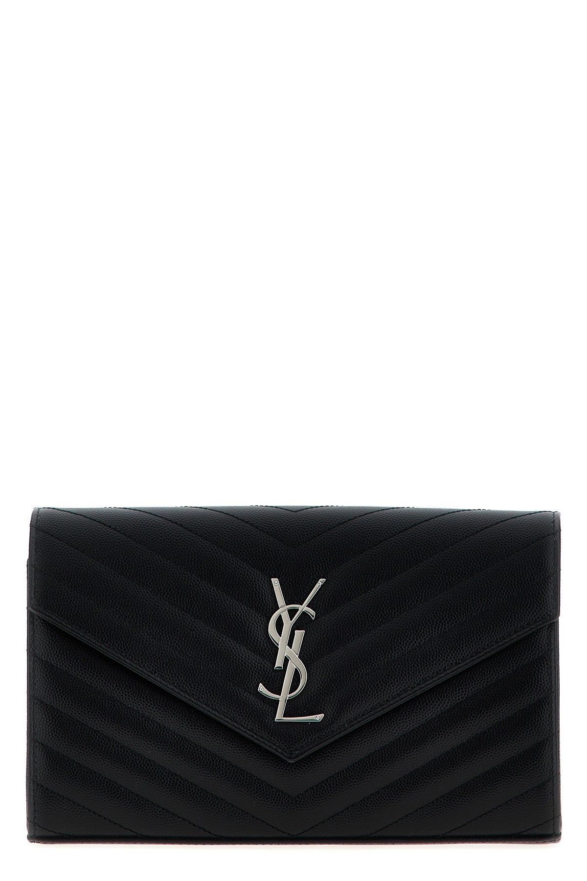 SAINT LAURENT OS cassandre quilted grain de poudre leather clutch bag