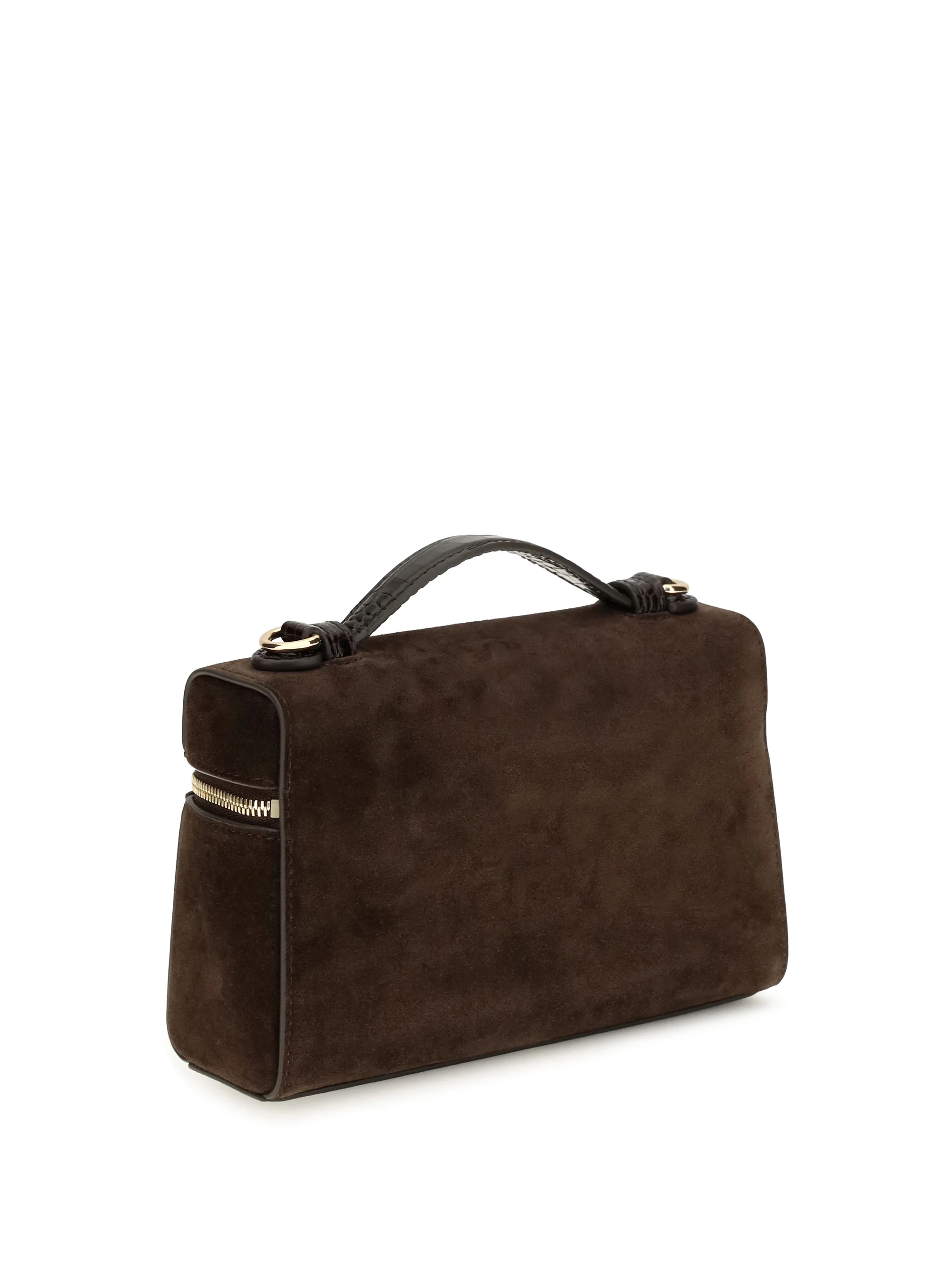 romy slim suede top handle bag
