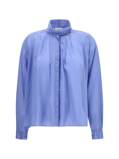pleated high-neck blouse