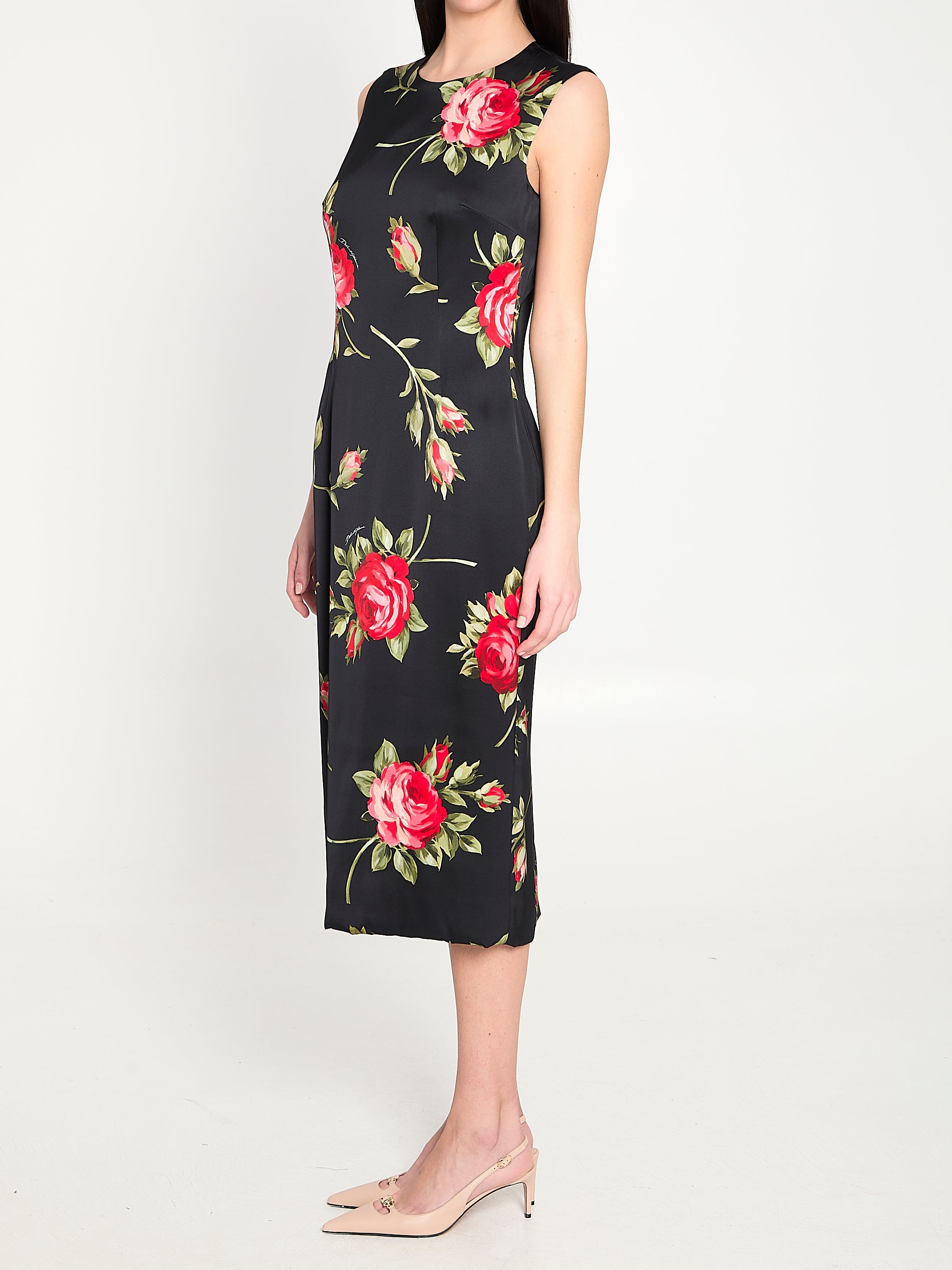 DOLCEamp;GABBANA 40 bouquet rose print satin midi dress