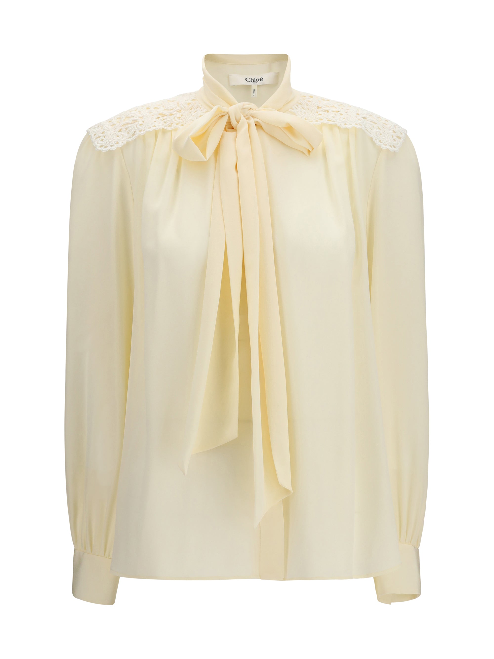 CHLOÉ 36 bow blouse with embroidered shoulders