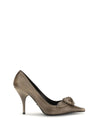leather pumps with rose appliqué