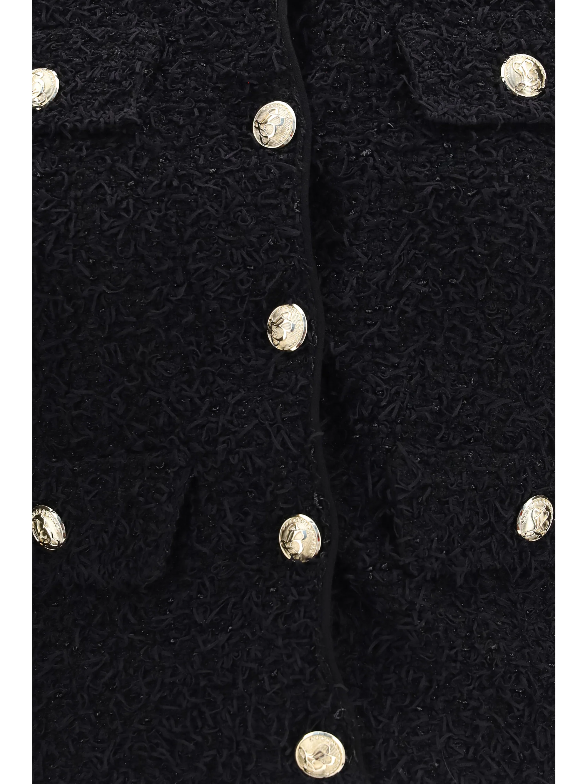 double-breasted tweed cropped jacket with logo buttons