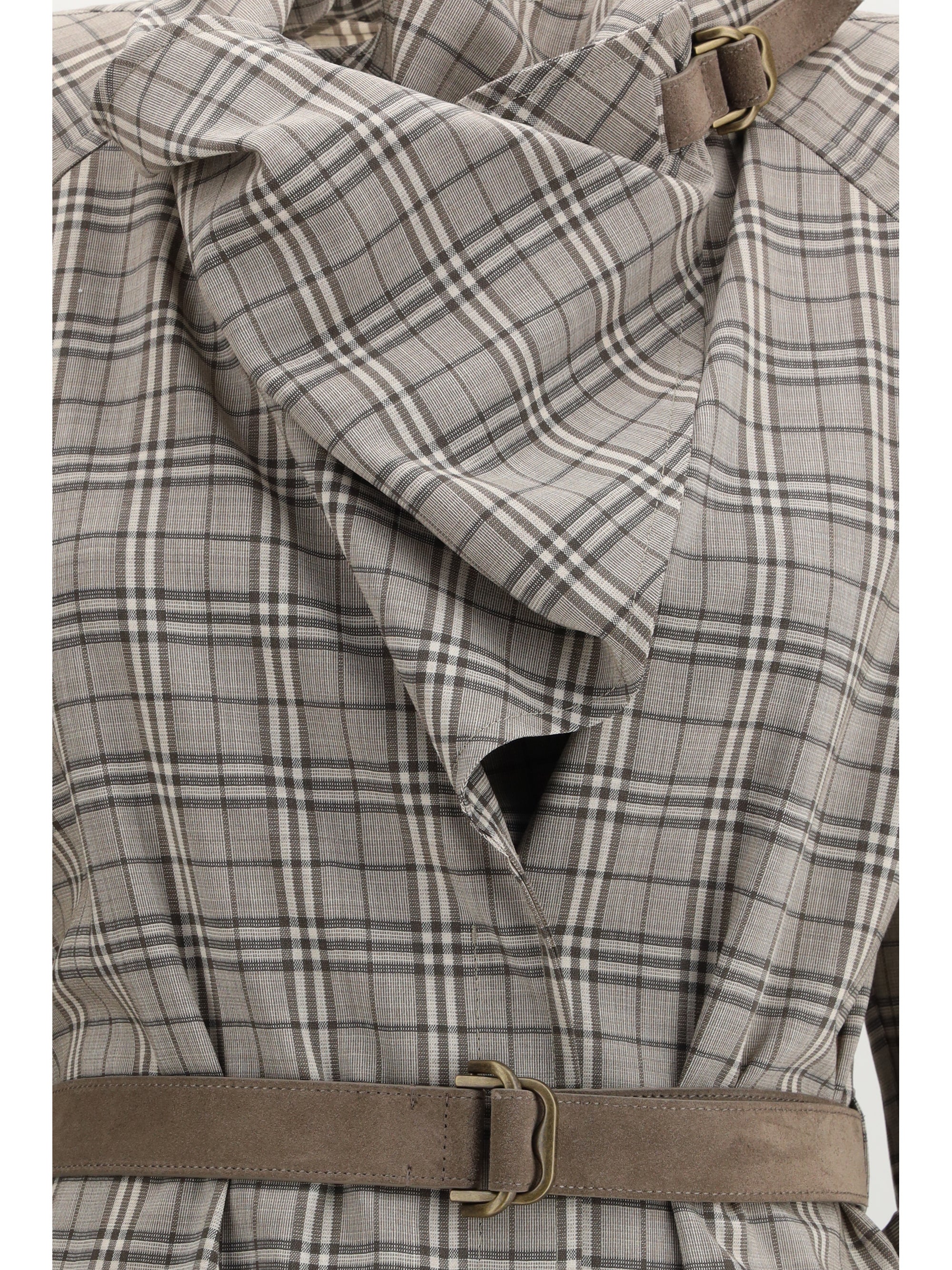 wool check dress with a shawl collar
