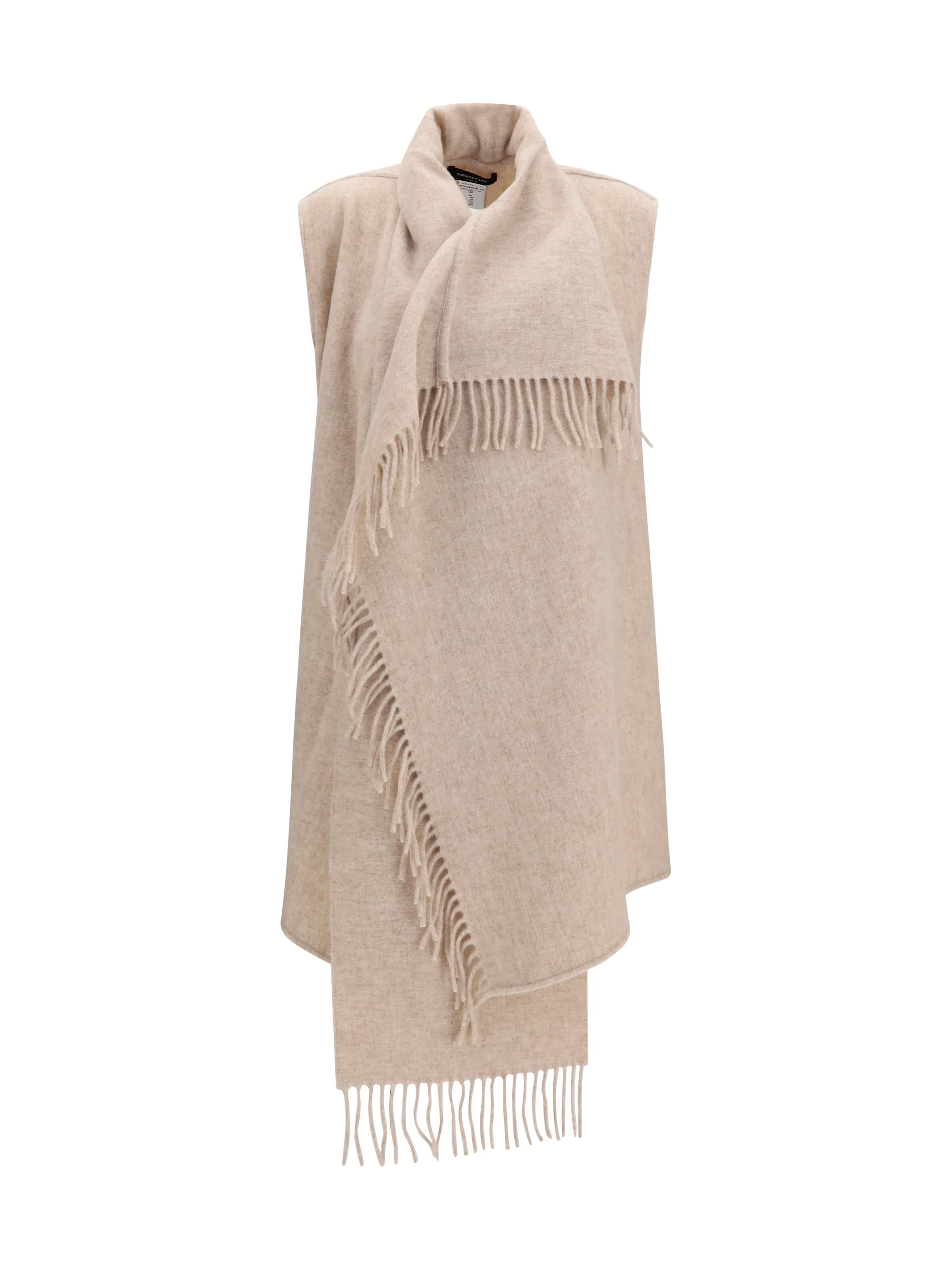 FABIANA FILIPPI OS high-neck wool cape with concealed closure and fringes