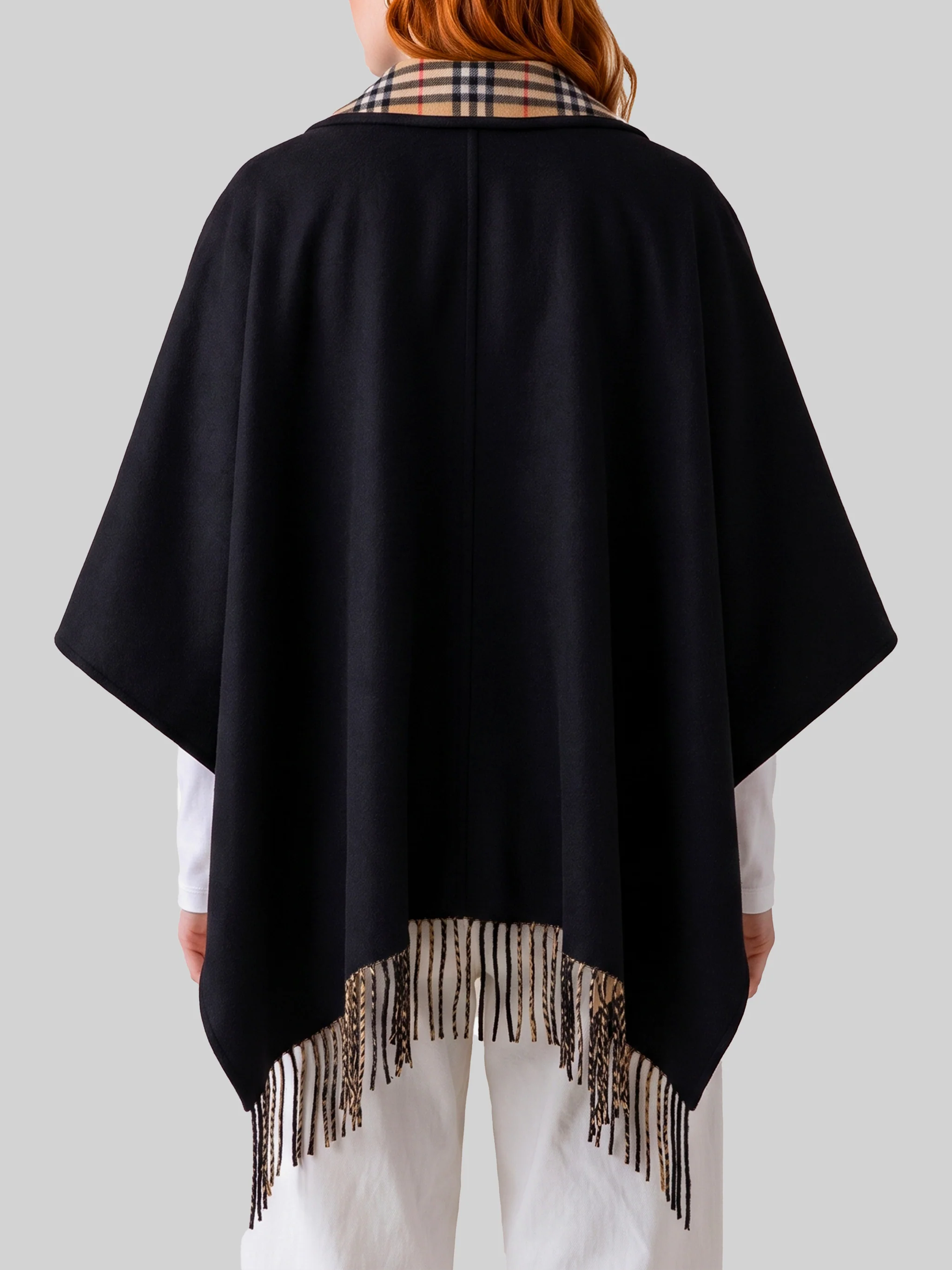 reversible check wool cape