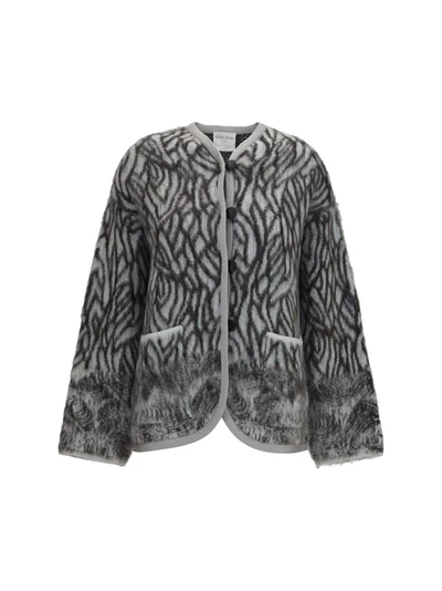 heron feather motif brushed cardigan