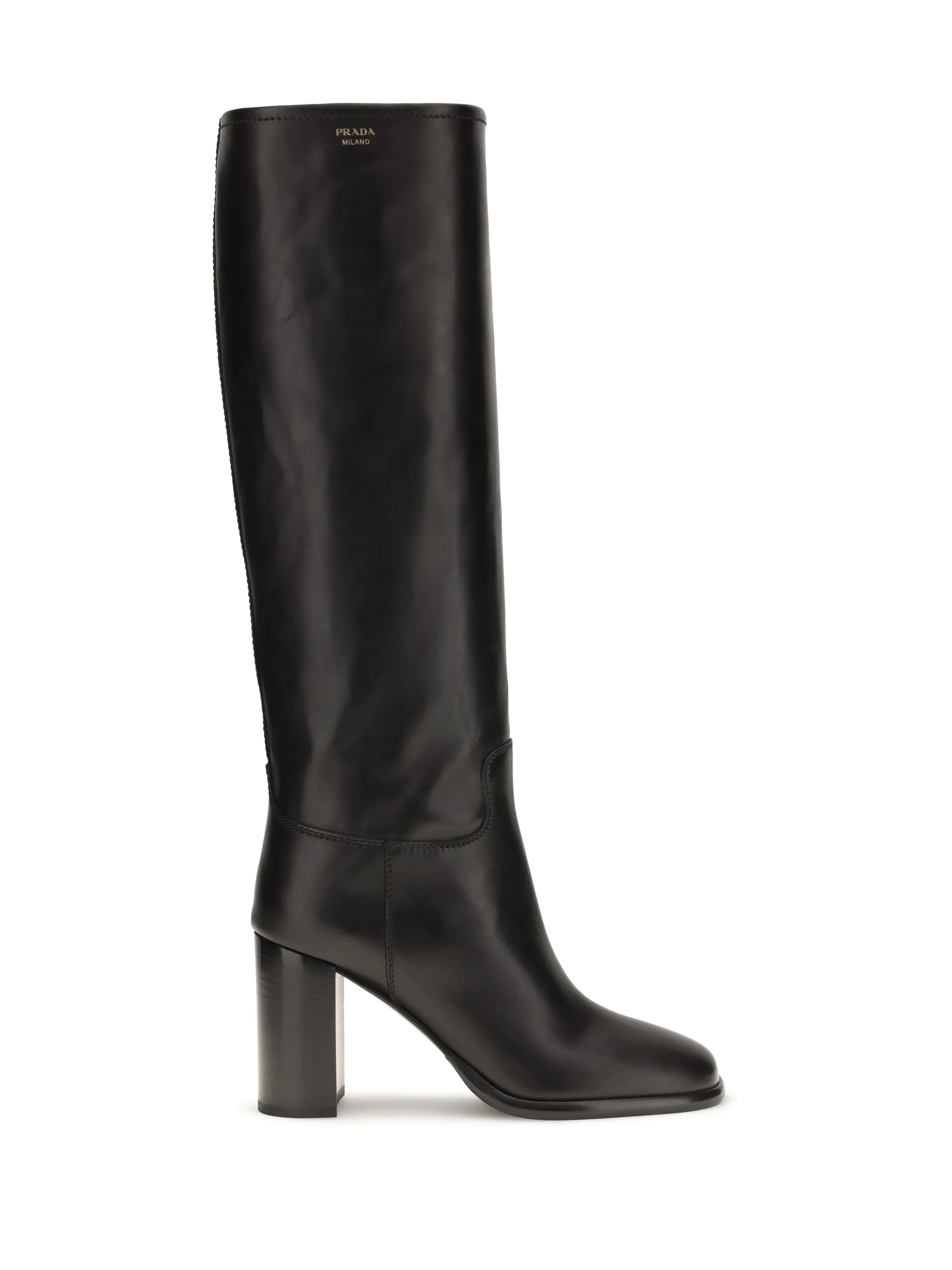 high leather boots with screen-printed logo