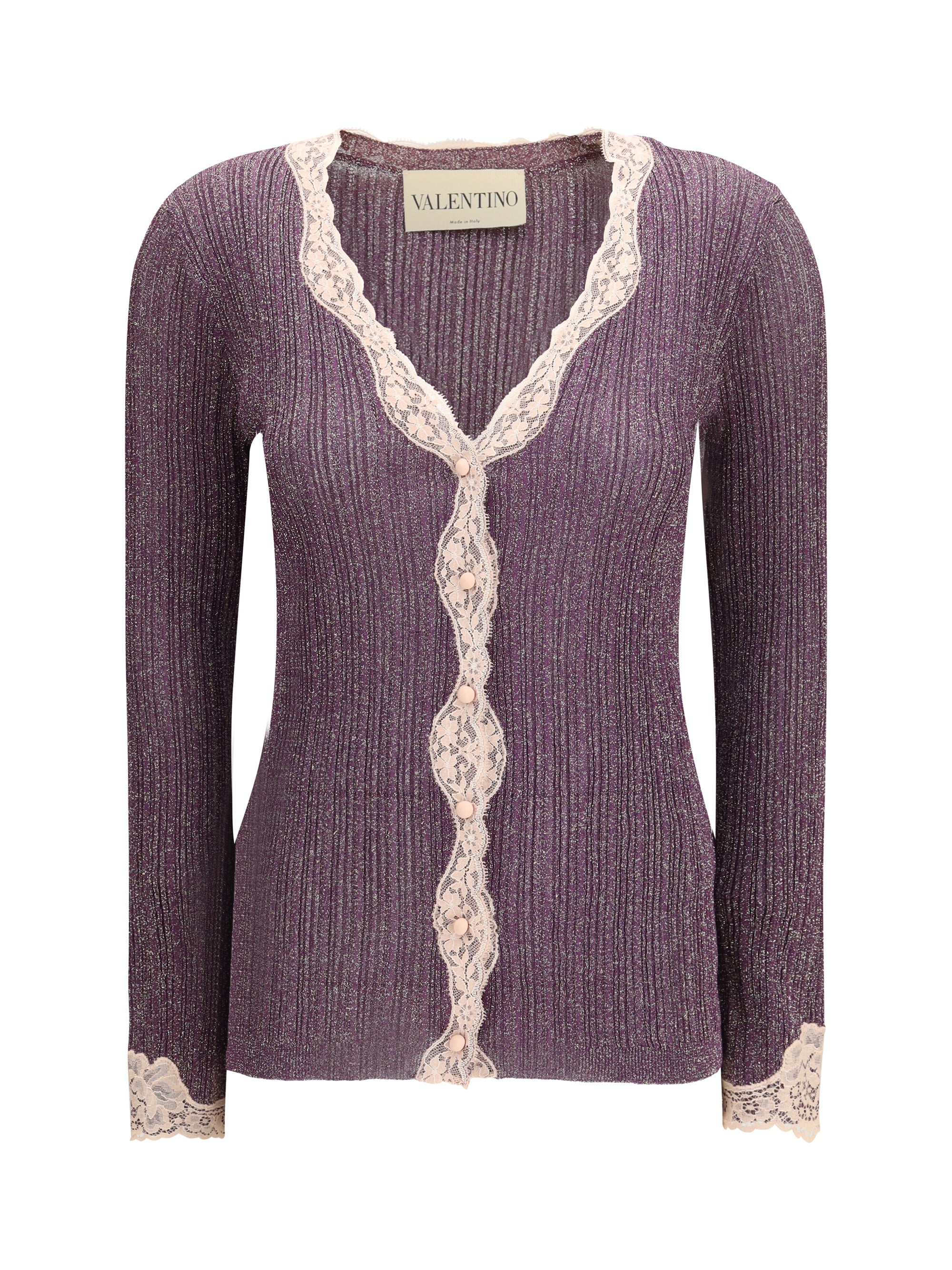 lurex knit cardigan with lace