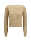 long sleeve cable knit and openwork cashmere sweater