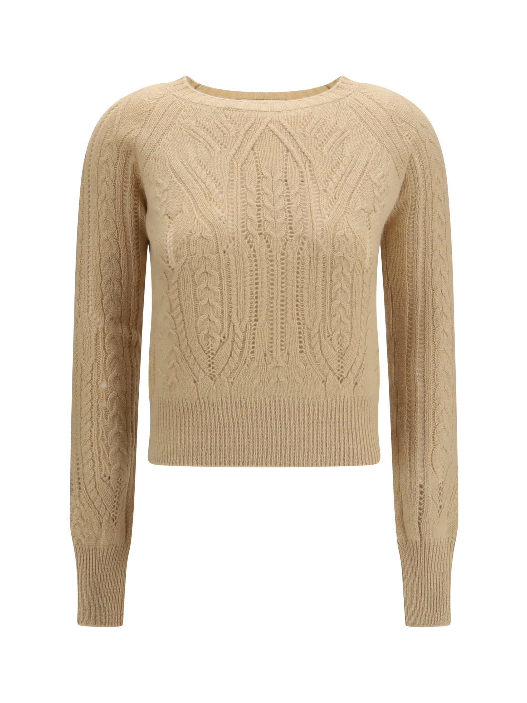 long sleeve cable knit and openwork cashmere sweater